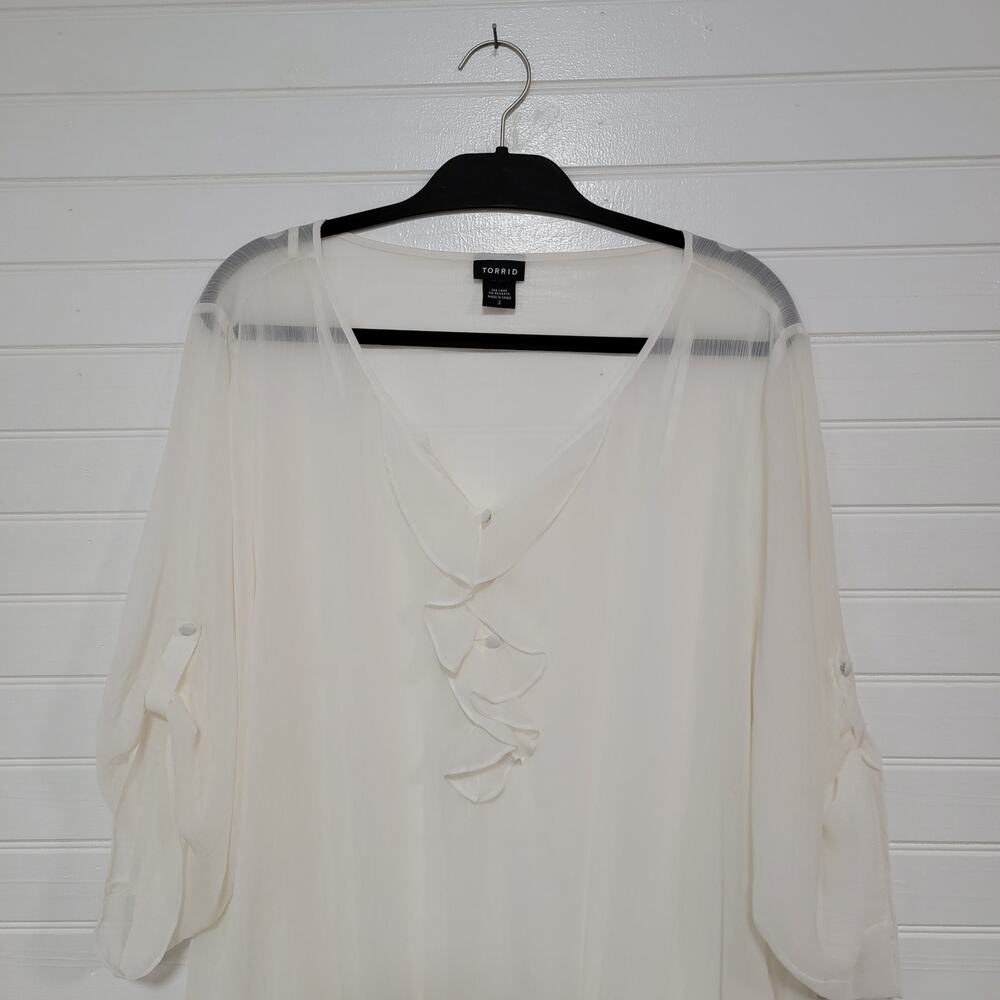 Torrid Plus Size 3X Top Whimsy Preppy Coquette Ruffle Flowy Sheer Cottagecore - Picture 2 of 8